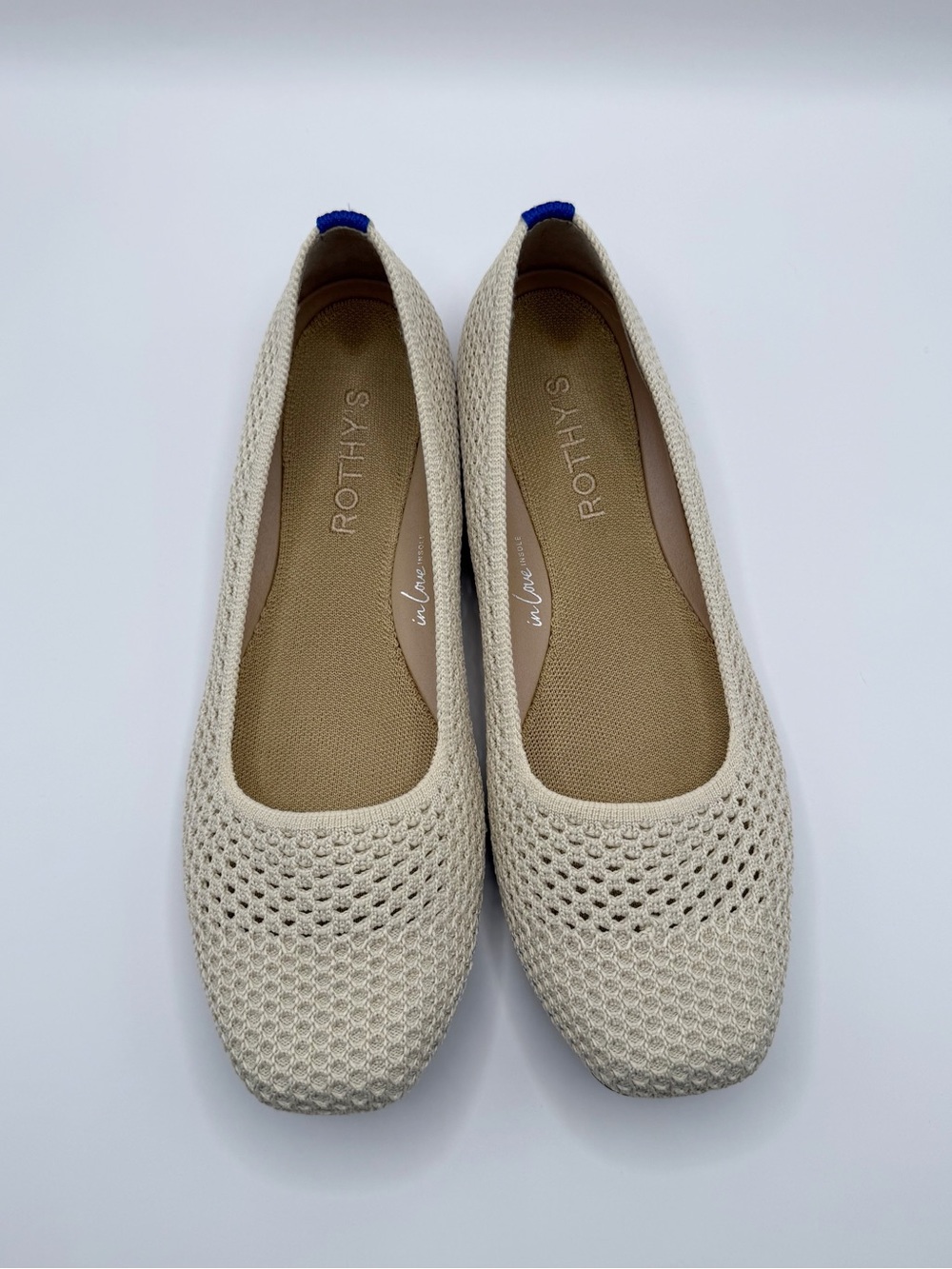 Rothy's The Max Square Off White Mesh Ballet Flats Ivory Perforated Knit Shoes 8 - Picture 8 of 14